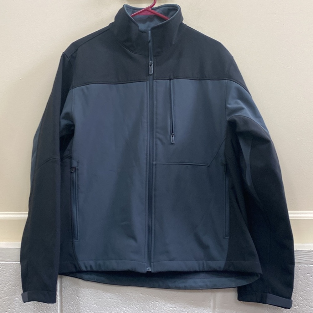 Tech by Tumi gray and black L zip front weather proof jacket